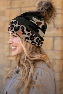 Camo & Cheetah Pom Beanie