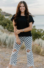 Checkered Distressed Denim Crop Jeans