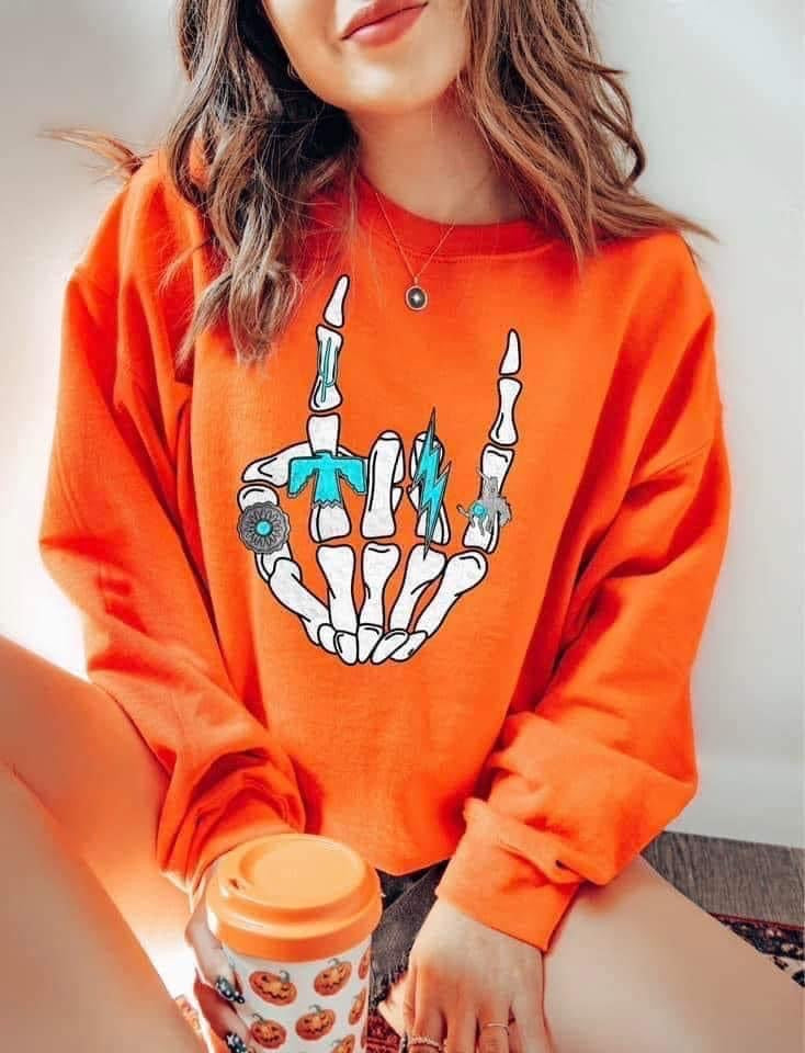 Cowgirl Bones Pullover Sweatshirt (Orange)