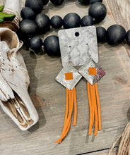 Square Concho Leather Tassel Earrings
