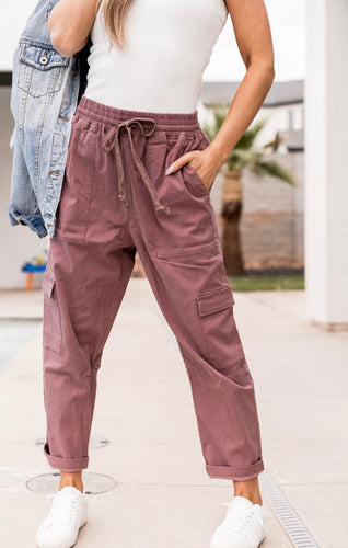 Mauve Cargo Crop Pants