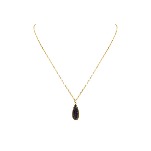 Druzy Collection - Petite Raven Quartz Drop Necklace