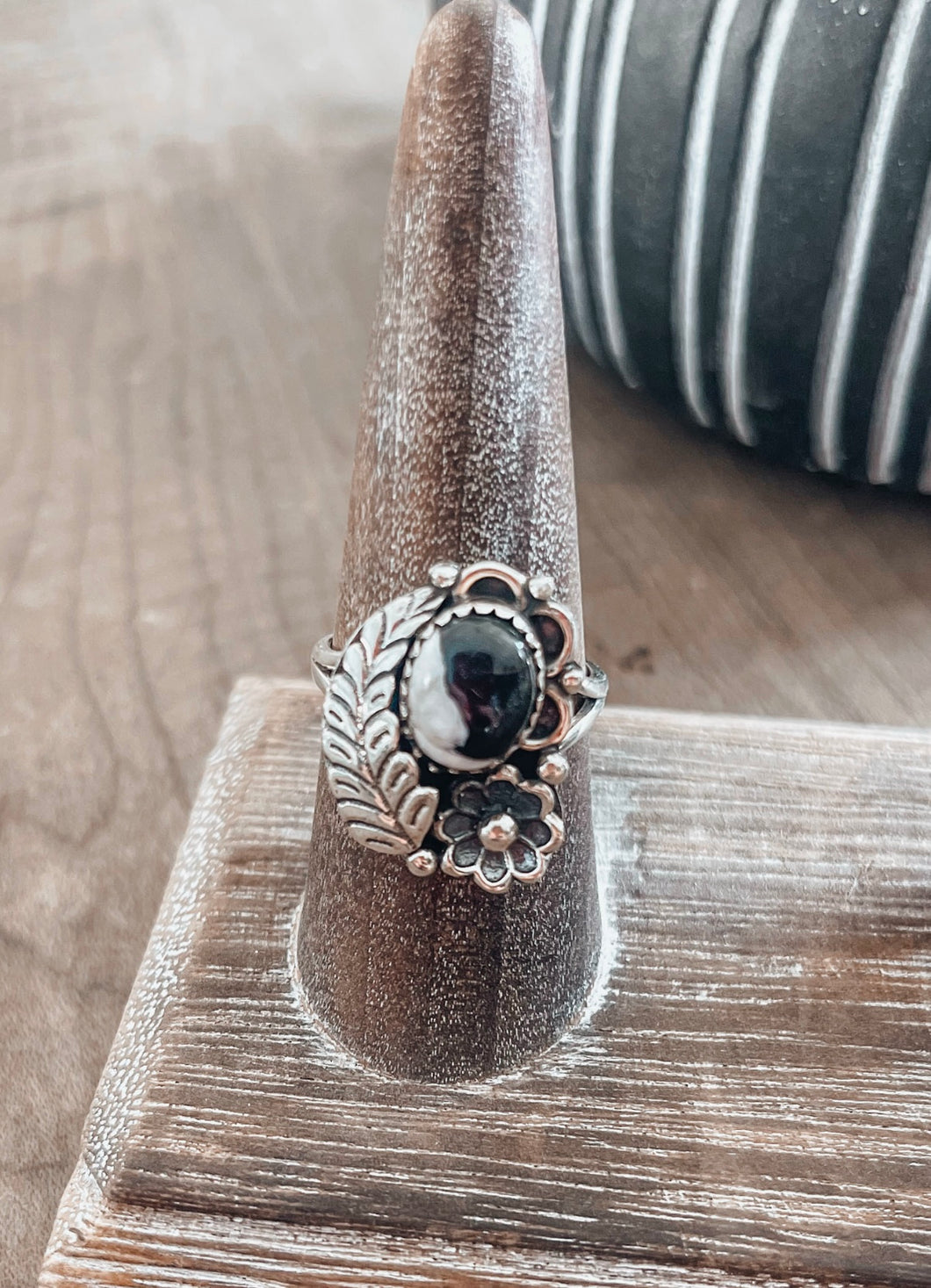 White Buffalo Floral Ring {Size 8 & 9}