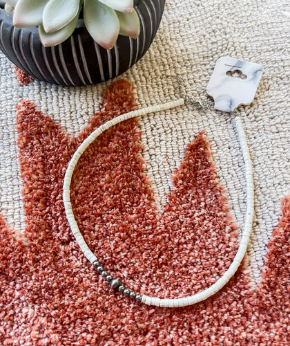 White Heishi & Navajo Silver Beaded Choker