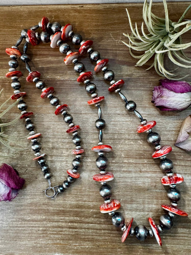 NFR Collection Necklace – Graduated Spiny Oyster & Sterling Silver Pearls 45