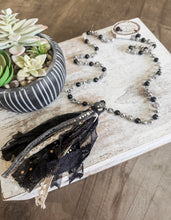 Black Fabric & Beaded Tassel Necklace