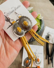 Round Concho Leather Tassel Earrings