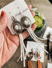 Round Concho Leather Tassel Earrings