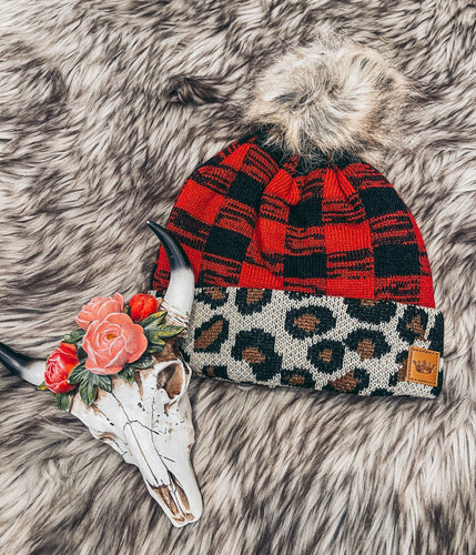 Plaid & Leopard Pom Beanie