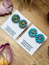 Sterling Silver Magnetite Turquoise Cluster Stud Earrings – Handmade in USA