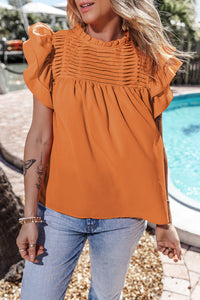 Dayana Ruffled Flutter Sleeve Pleated Blouse