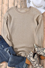 Faith Solid Ribbed Knit Round Neck Pullover Sweatshirt