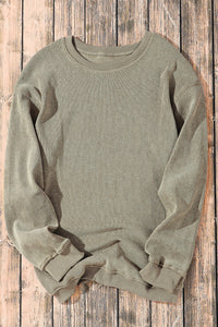 Faith Solid Ribbed Knit Round Neck Pullover Sweatshirt