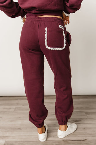 Comfort Zone Joggers - Maroon Lace