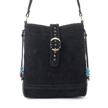 Myra Yellowstone Stonecrest Suede Leather Concealed Carry Bag in Charcoal Black