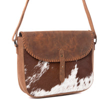 Myra Honey Field Hairon Leather Messenger Bag in Sable Mist