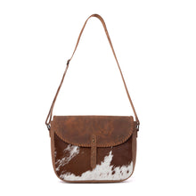 Myra Honey Field Hairon Leather Messenger Bag in Sable Mist