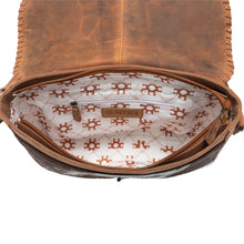 Myra Honey Field Hairon Leather Messenger Bag in Sable Mist