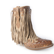 Myra Nashville Nights Fringe Boots for Women in Ember, Handtooled Genuine Leather with Swarovski Stones