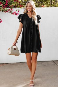 Pearl Ruffle Sleeve V Neck Frilled Shift Dress