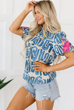 Lara Puff Sleeve Frilled Neck Printed Top