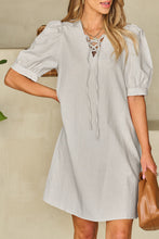 Carly Lace-up V Neck Bubble Sleeve Short Shift Dress