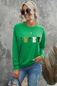 LUCKY Chenille Embroidered Graphic Sweatshirt