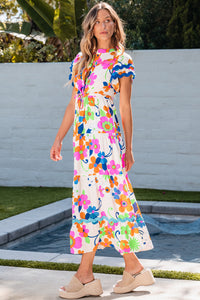 Alena Ricrac Trim Flutter Sleeve Buttoned Floral Maxi Dress