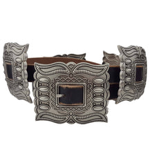 Western Silver Rectangular Concho Leather Belt - Brown or Black