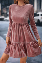 Amari Long Sleeve Tiered Ribbed Velvet Dress