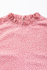 Marlowe Polka Dots Ruffle Flutter Sleeve Frilled Neck Blouse