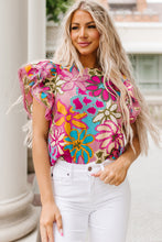 Chelsea Floral Print Trimmed Ruffle Sleeve Blouse