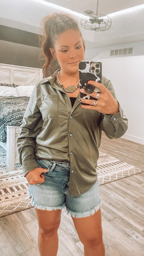 Leather Luxe Button Up Top {Olive}