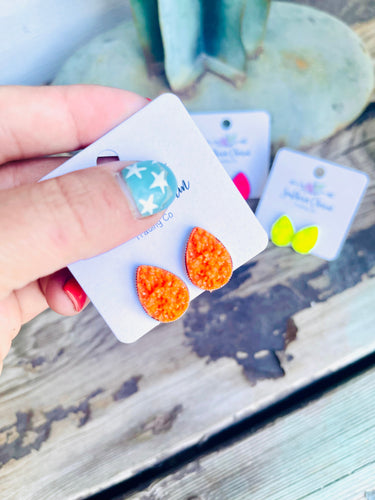 Neon Teardrop Druzy Stud Earrings