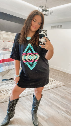 Turquoise Sands Aztec T-Shirt Dress