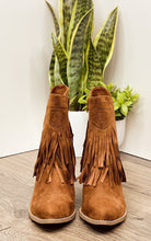 Sandra Fringe Booties in Tan