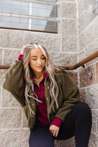 Oversized Fleece Jacket- Olive