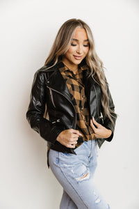 Vegan Leather Moto Jacket- Black