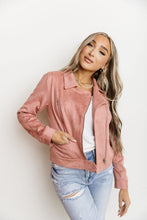 Vegan Suede Leather Moto Jacket- Pink