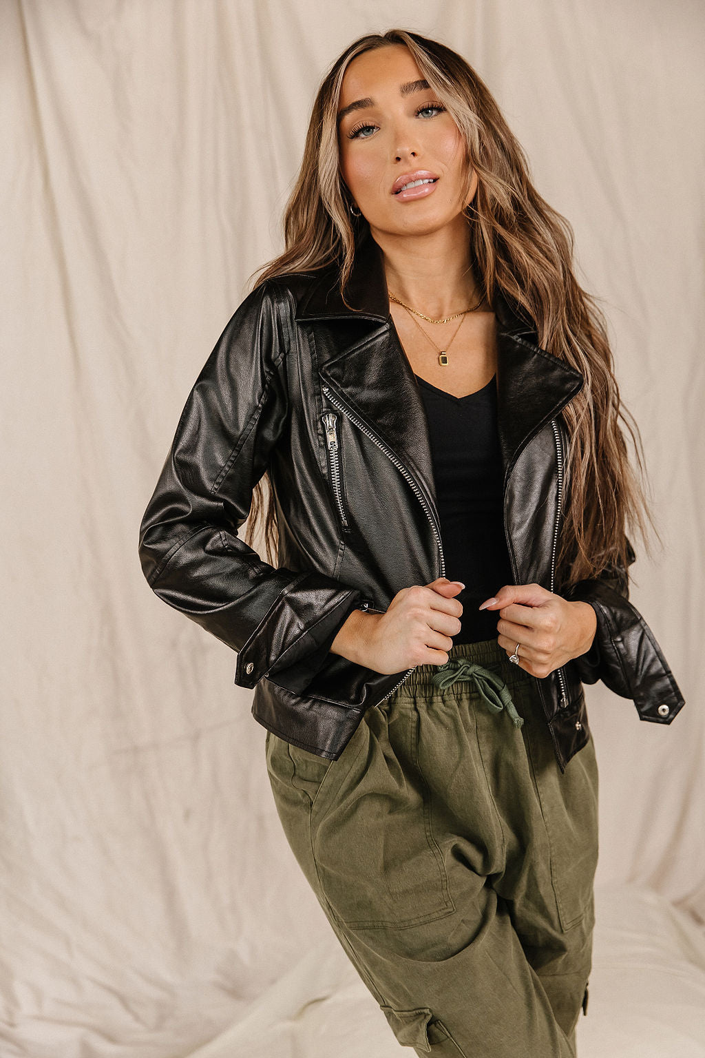 Vegan Leather Moto Jacket- Black