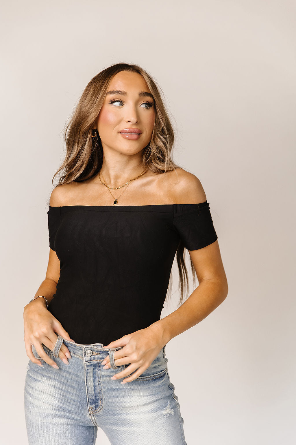 Bodysuit - Short Sleeve Off The Shoulder - Black