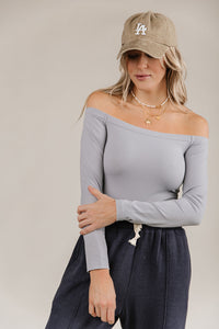 Bodysuit - Long Sleeve Off The Shoulder - Light Grey