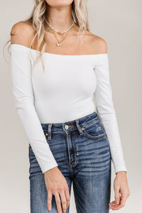 Bodysuit - Long Sleeve Off The Shoulder - White