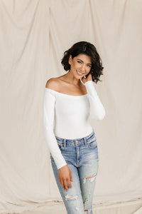 Bodysuit - Long Sleeve Off The Shoulder - White