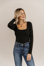 Bodysuit - Long Sleeve Square Neck - Black