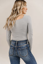 Bodysuit - Long Sleeve Square Neck - Light Grey