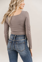 Bodysuit - Long Sleeve Square Neck - Charcoal