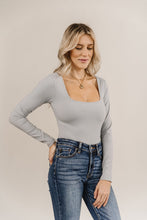 Bodysuit - Long Sleeve Square Neck - Light Grey