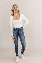 Bodysuit - Long Sleeve Square Neck - White