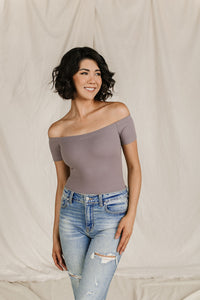 Bodysuit - Short Sleeve Off The Shoulder - Charcoal